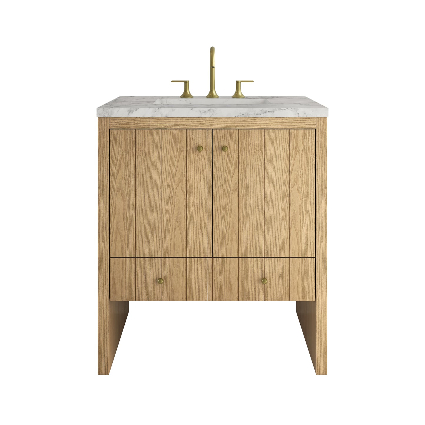 Renovate for Less Atlanta Hudson 30" Single Vanity, Light Natural Oak w/ 3 CM Carrara Marble Top
