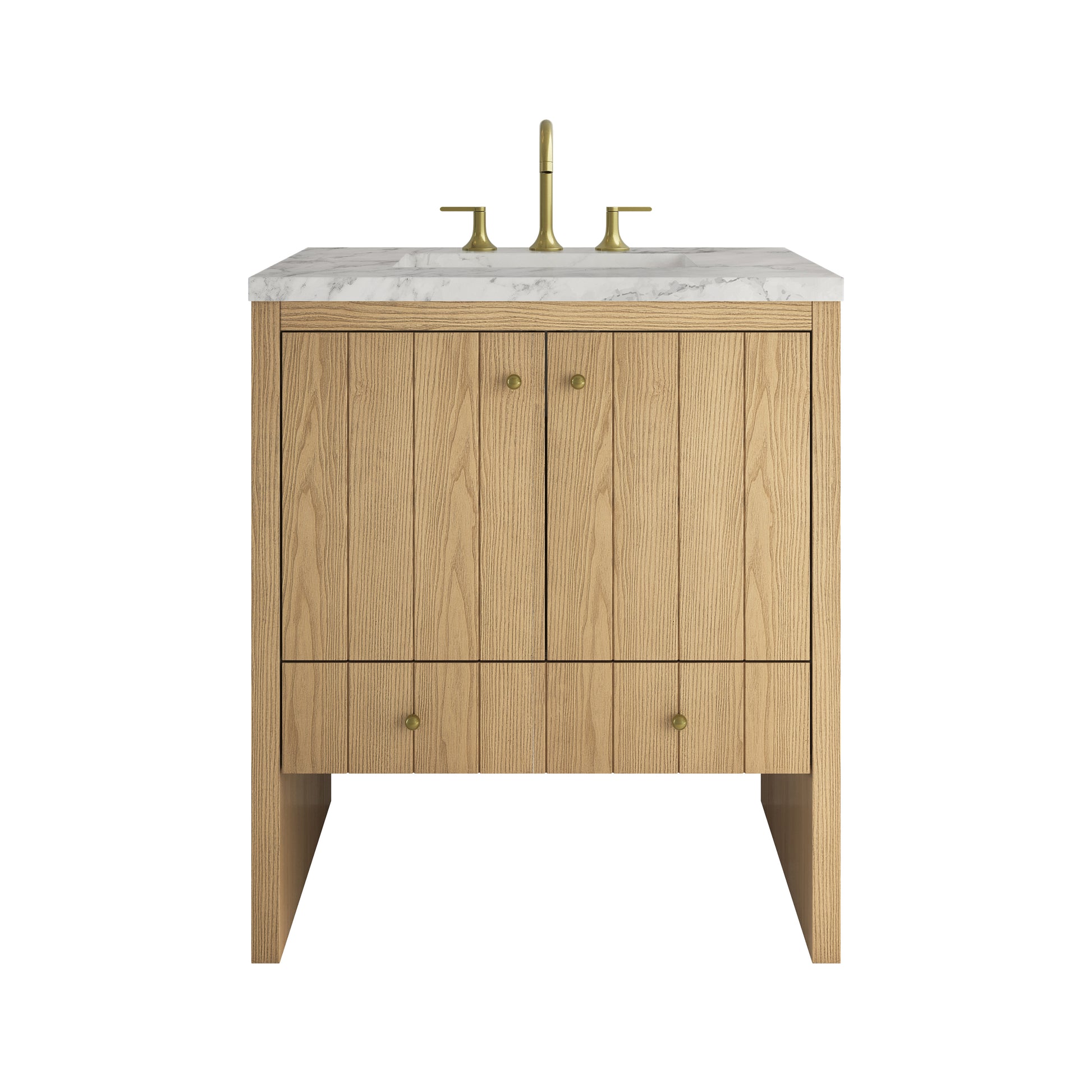 Renovate for Less Atlanta Hudson 30" Single Vanity, Light Natural Oak w/ 3 CM Carrara Marble Top