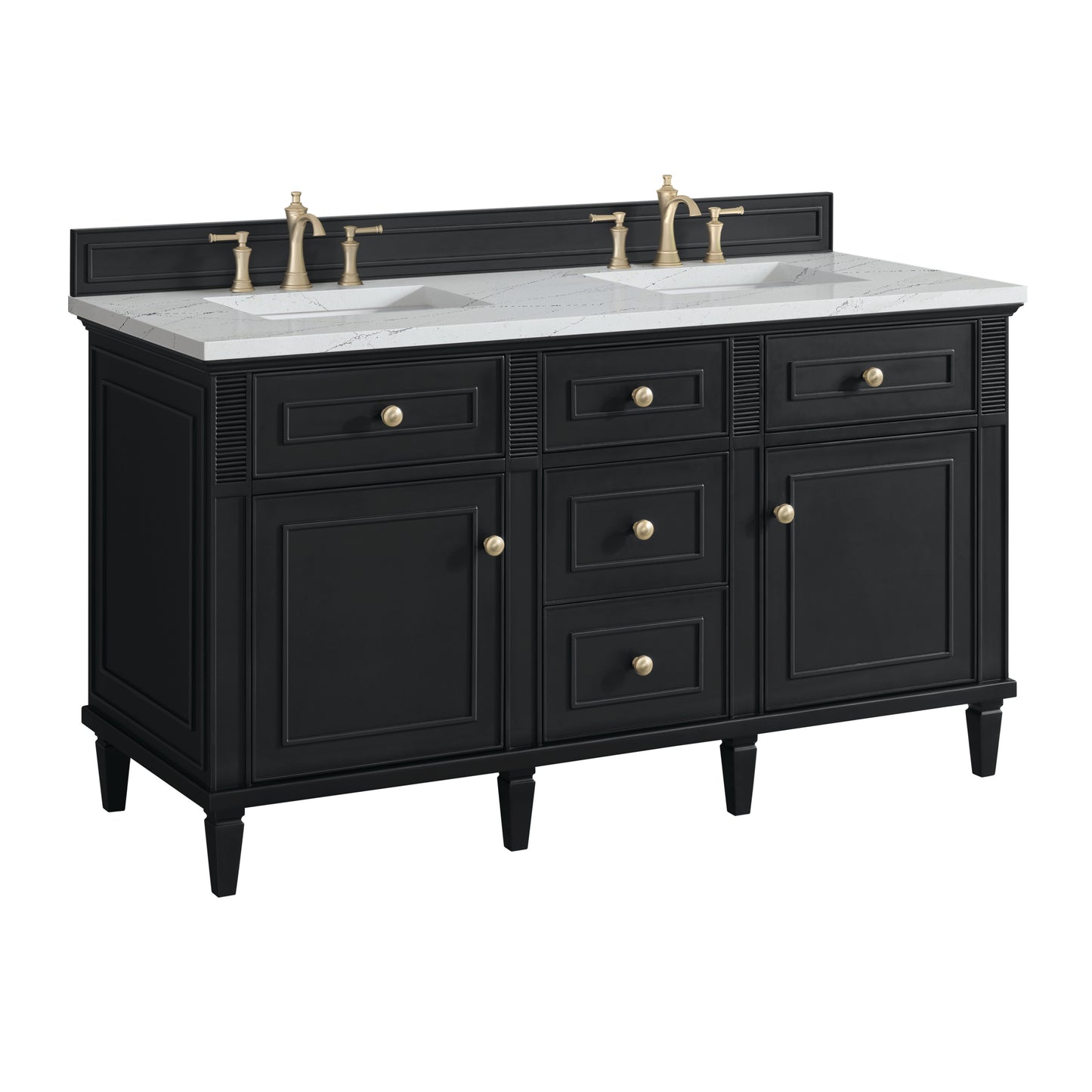 Renovate for Less Atlanta Lorelai 60" Double Vanity, Black Onyx w/ 3 CM Ethereal Noctis Silestone Top w/FreePower Wireless Charger
