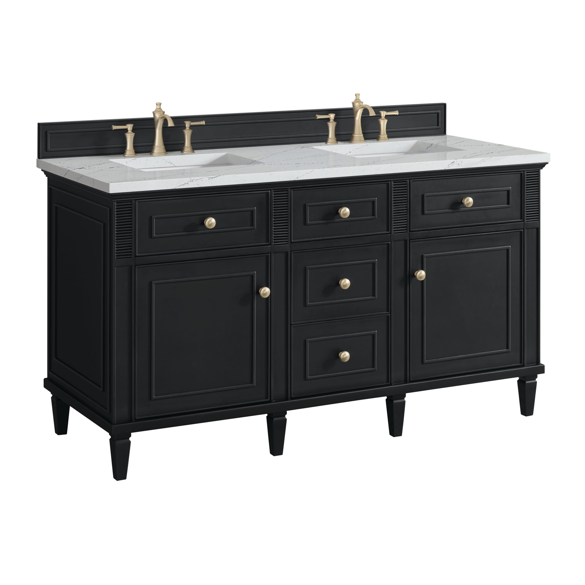 Renovate for Less Atlanta Lorelai 60" Double Vanity, Black Onyx w/ 3 CM Ethereal Noctis Silestone Top w/FreePower Wireless Charger