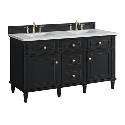 Renovate for Less Atlanta Lorelai 60" Double Vanity, Black Onyx w/ 3 CM Ethereal Noctis Silestone Top w/FreePower Wireless Charger