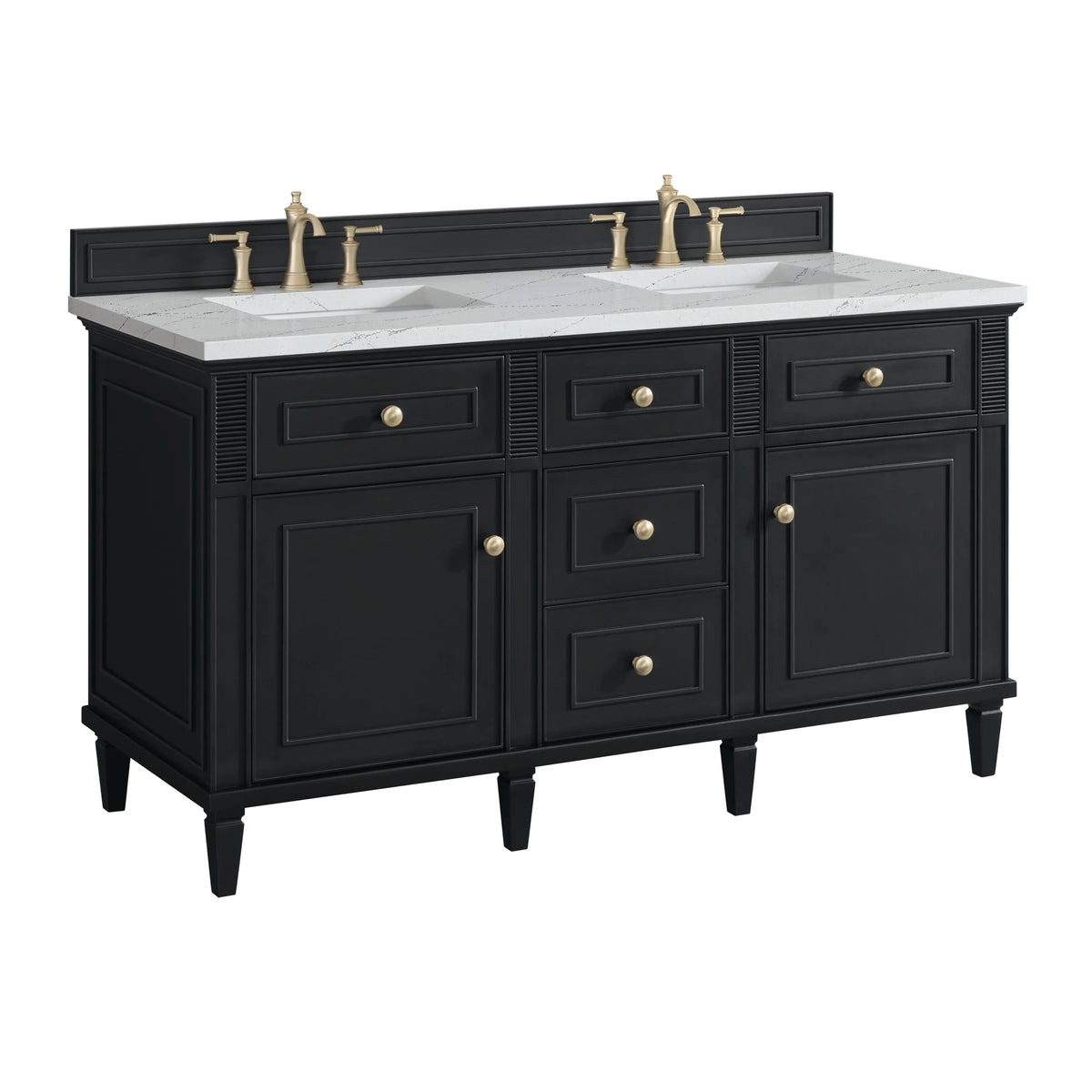 Lorelai 60" Double Vanity, Black Onyx w/ 3 CM Ethereal Noctis Silestone Top w/FreePower Wireless Charger