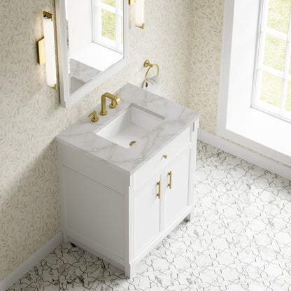 Renovate for Less Atlanta Bellshire 30" Single Vanity, Bright White w/ 3 CM Victorian Silver Silestone Top