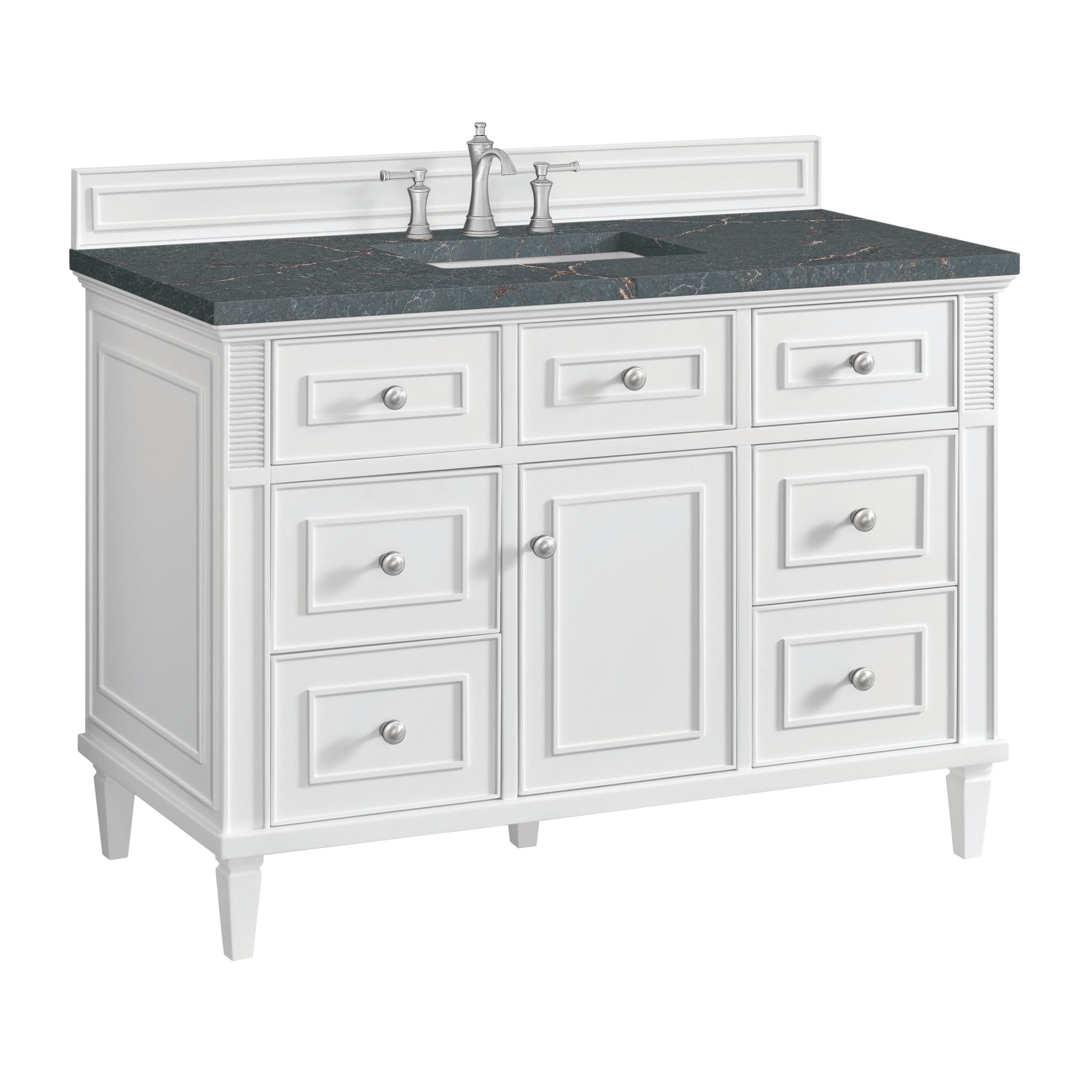 Renovate for Less Atlanta Lorelai 48" Single Vanity, Bright White w/ 3 CM Parisien Bleu Silestone Top