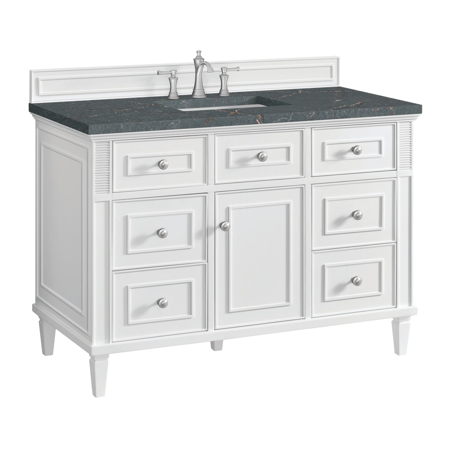 Renovate for Less Atlanta Lorelai 48" Single Vanity, Bright White w/ 3 CM Parisien Bleu Silestone Top w/FreePower Wireless Charger