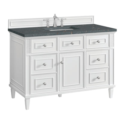 Renovate for Less Atlanta Lorelai 48" Single Vanity, Bright White w/ 3 CM Parisien Bleu Silestone Top w/FreePower Wireless Charger