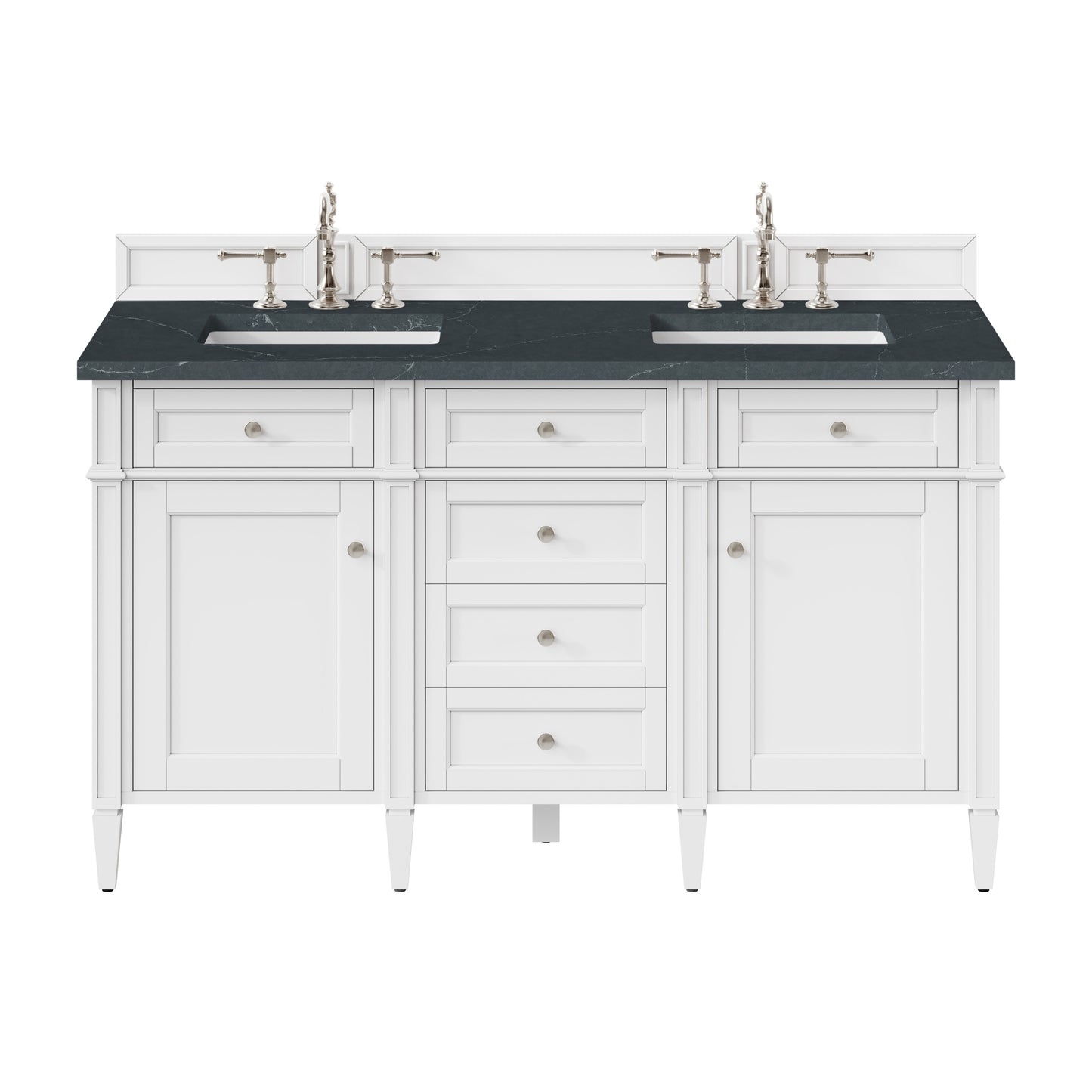 Renovate for Less Atlanta Brittany 60" Double Vanity, Bright White Vanity w/ 3 CM Charcoal Soapstone Silestone Top