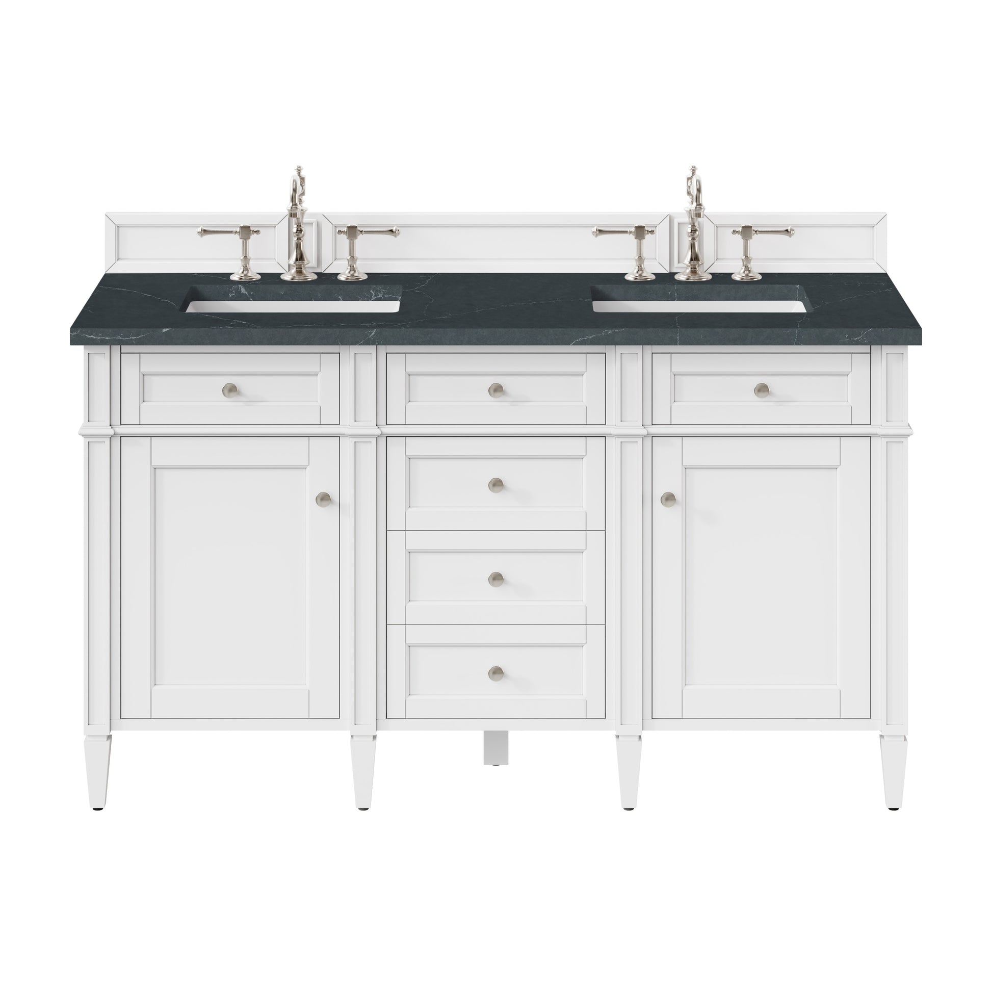 Renovate for Less Atlanta Brittany 60" Double Vanity, Bright White Vanity w/ 3 CM Charcoal Soapstone Silestone Top