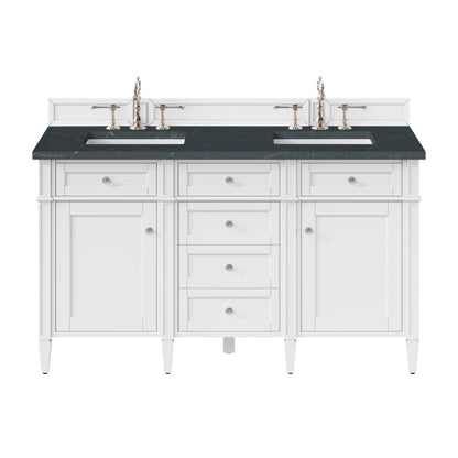 Renovate for Less Atlanta Brittany 60" Double Vanity, Bright White Vanity w/ 3 CM Charcoal Soapstone Silestone Top
