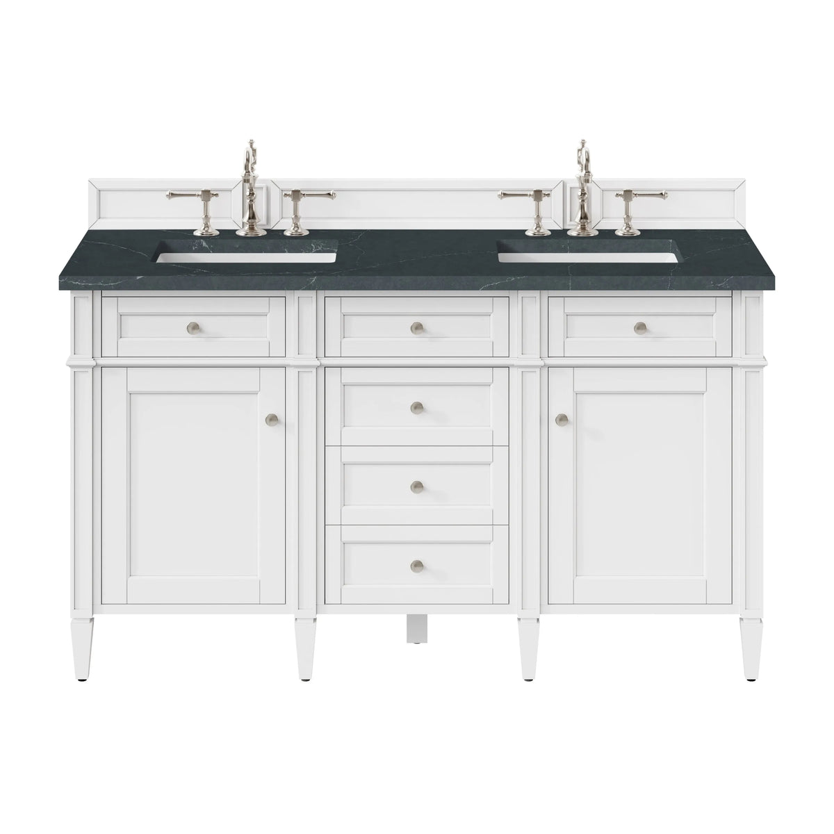 Brittany 60" Double Vanity, Bright White Vanity w/ 3 CM Charcoal Soapstone Silestone Top