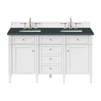 Brittany 60" Double Vanity, Bright White Vanity w/ 3 CM Charcoal Soapstone Silestone Top
