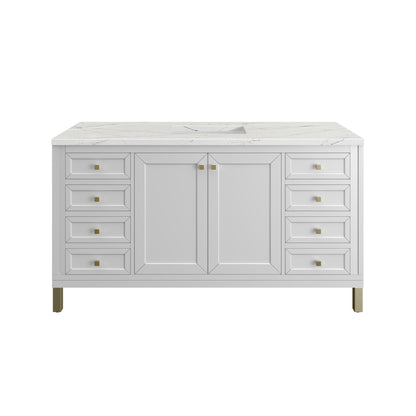 Chicago 60" Single Vanity, Glossy White, w/ 3 CM Ethereal Noctis Silestone Top w/ FreePower Wireless Charger