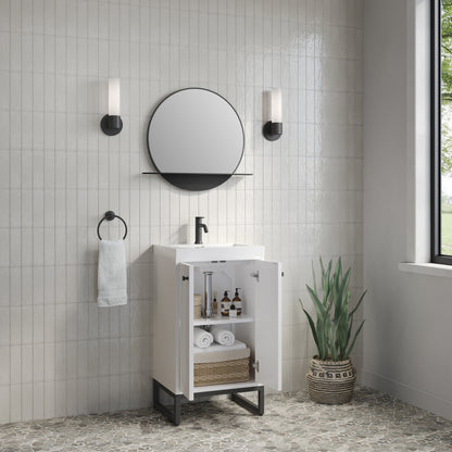 Renovate for Less Atlanta Chianti 20" Single Vanity, Glossy White, Matte Black, w/ White Glossy Composite Stone Top