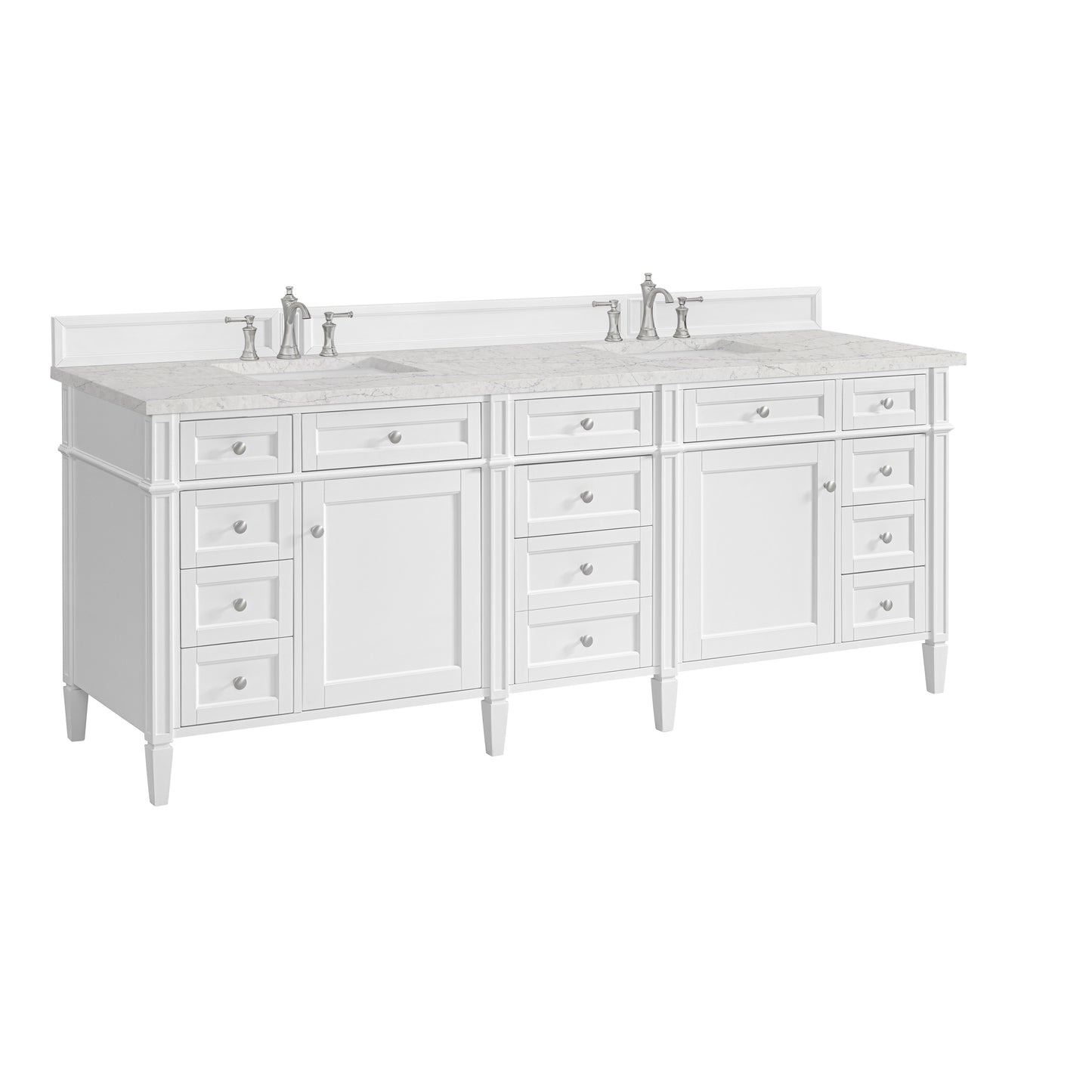 Renovate for Less Atlanta Brittany 84" Double Vanity, Bright White w/ 3 CM Eternal Jasmine Pearl Top w/FreePower Wireless Charger