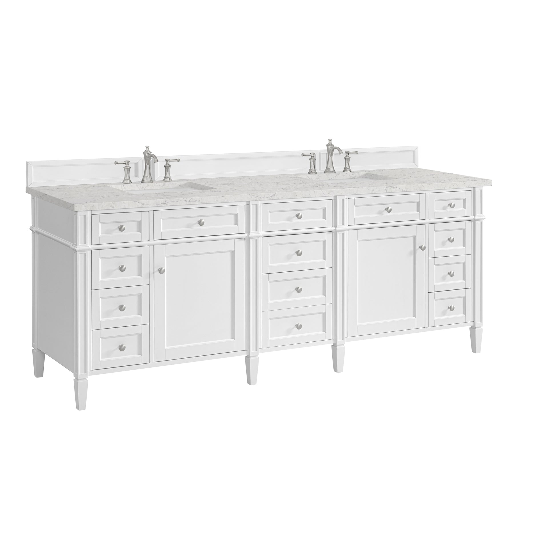 Renovate for Less Atlanta Brittany 84" Double Vanity, Bright White w/ 3 CM Eternal Jasmine Pearl Top w/FreePower Wireless Charger