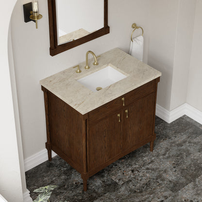 Renovate for Less Atlanta Kinnsden 36" Single Vanity, Sable Oak w/ 3 CM Tajnar Eclos Top