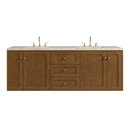 Renovate for Less Atlanta Laurent 72" Double Vanity, Honey Oak w/ 3 CM Tajnar Eclos Top