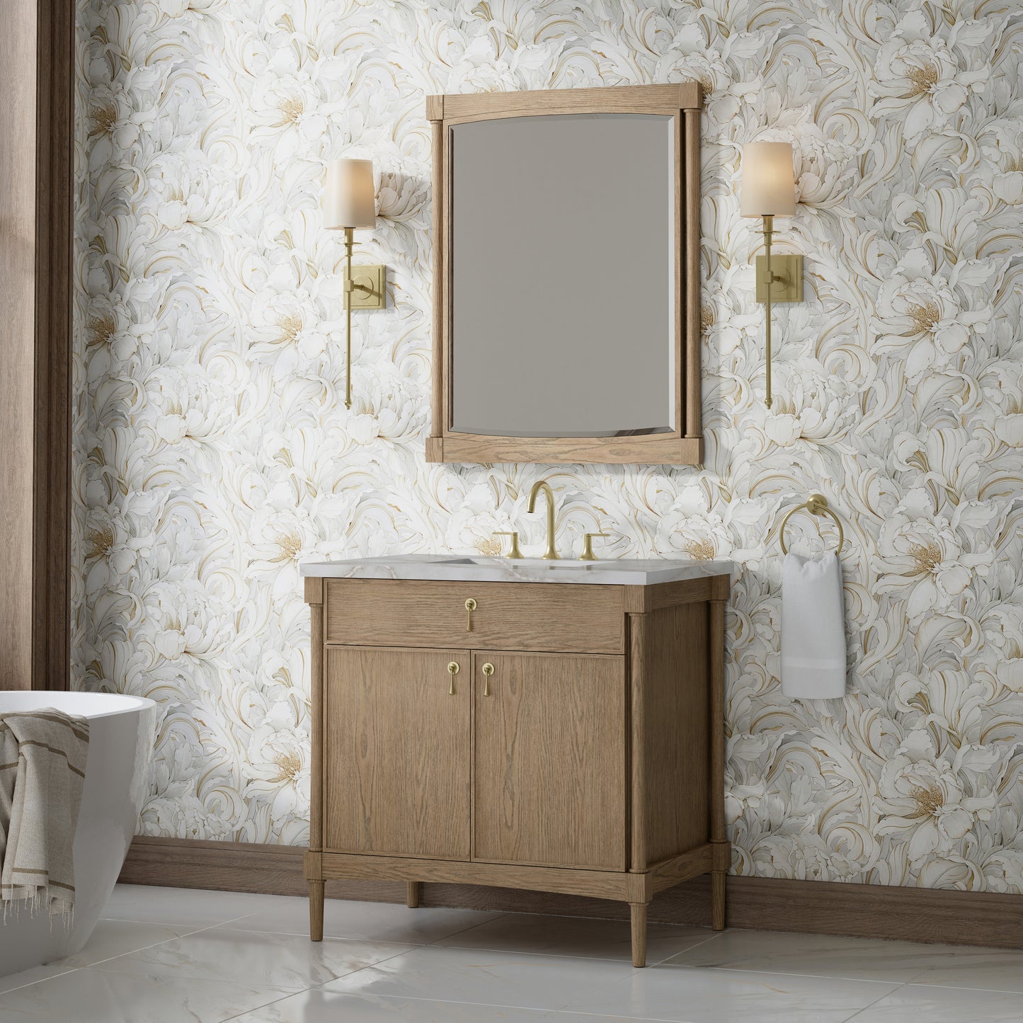 Renovate for Less Atlanta Kinnsden 36" Single Vanity, Weathered Oak w/ 3 CM Victorian Silver Silestone Top