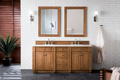 Renovate for Less Atlanta Bristol 72" Double Vanity, Saddle Brown w/ 3 CM White Zeus Silestone Top