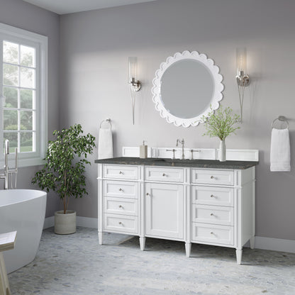 Renovate for Less Atlanta Brittany 60" Single Vanity, Bright White w/ 3 CM Parisien Bleu Silestone Top
