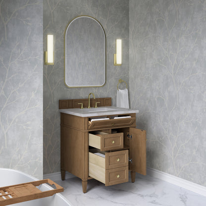 Renovate for Less Atlanta Brittany 30" Single Vanity, Pecan w/ 3 CM Victorian Silver Silestone Top