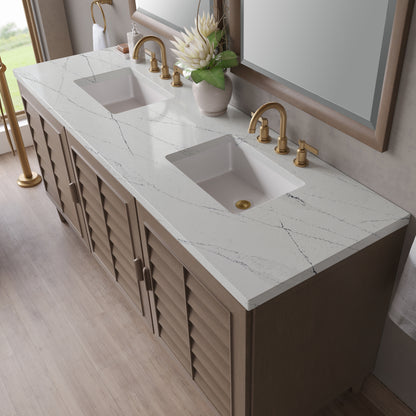 Renovate for Less Atlanta Portland 72" Double Vanity Whitewashed Walnut w/ 3 CM Ethereal Noctis Silestone Top
