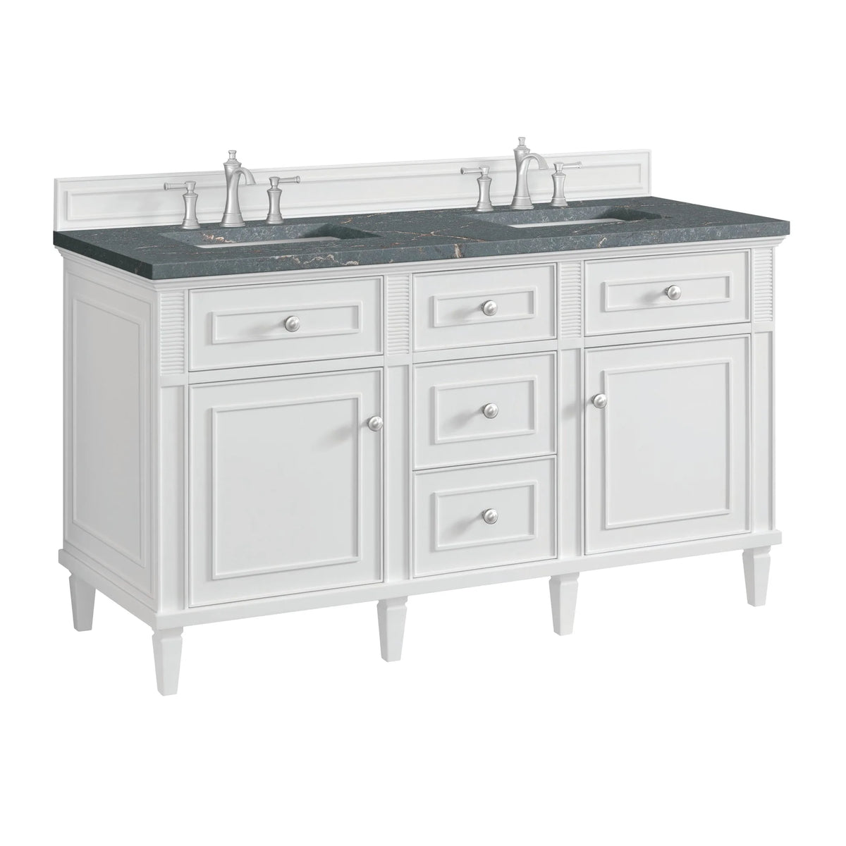 Lorelai 60" Double Vanity, Bright White w/ 3 CM Parisien Bleu Silestone Top w/FreePower Wireless Charger