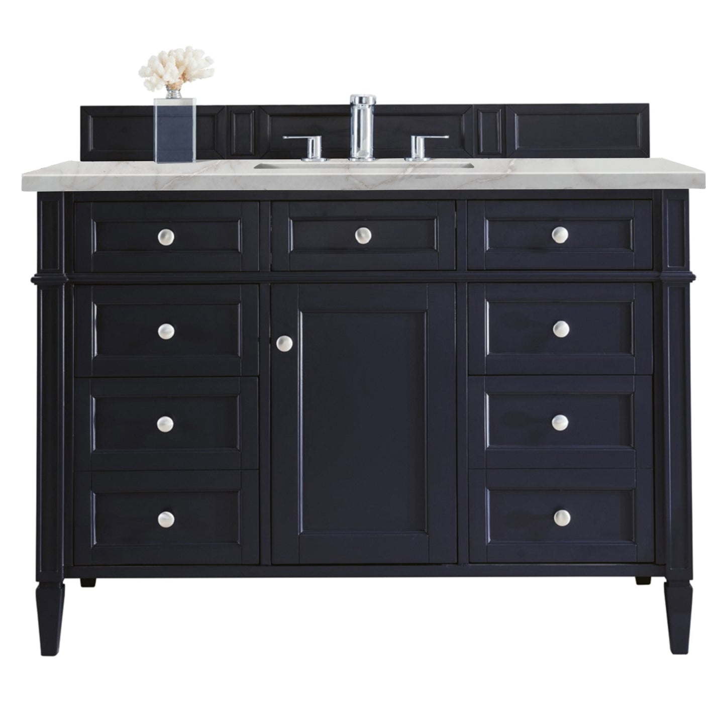 Renovate for Less Atlanta Brittany 48" Single Vanity, Victory Blue w/ 3 CM Victorian Silver Silestone Top w/FreePower Wireless Charger