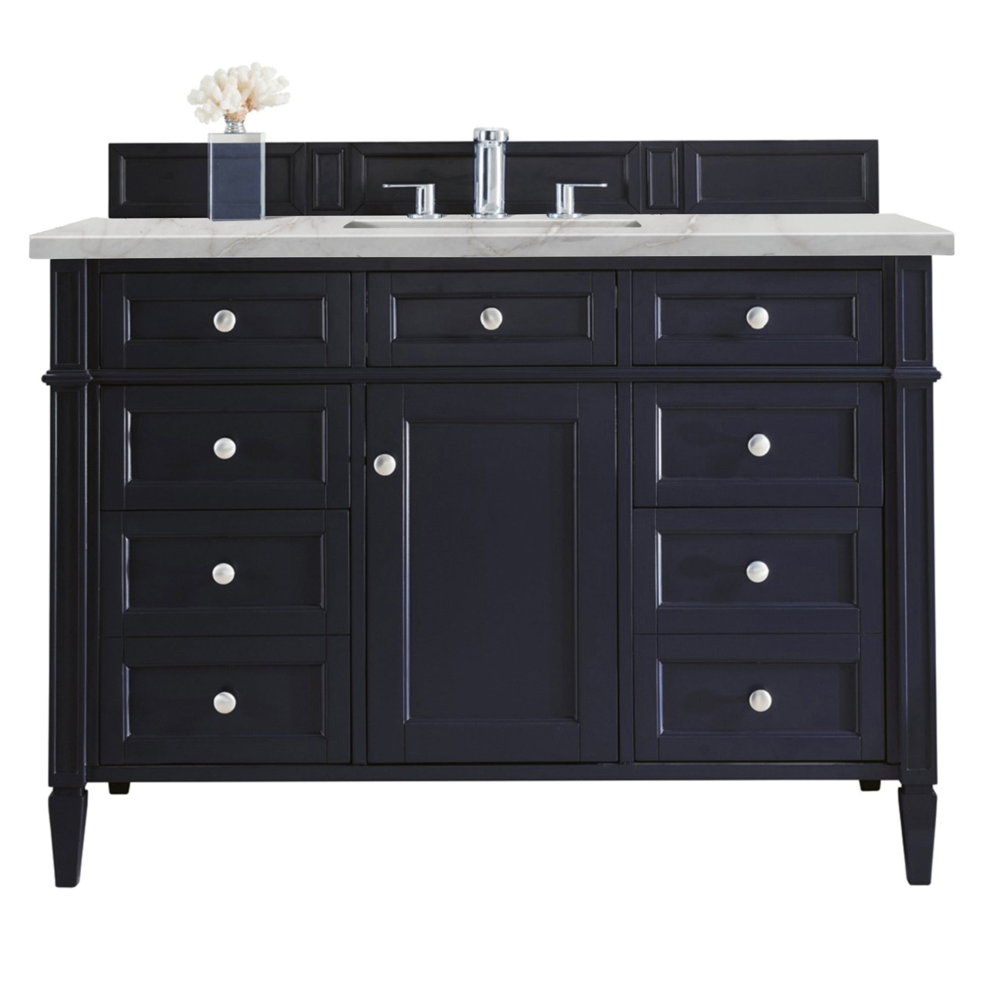 Renovate for Less Atlanta Brittany 48" Single Vanity, Victory Blue w/ 3 CM Victorian Silver Silestone Top w/FreePower Wireless Charger