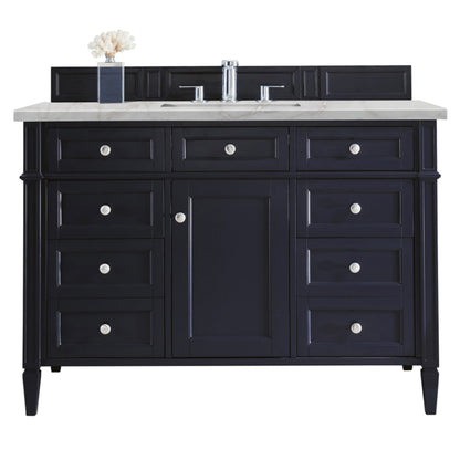 Renovate for Less Atlanta Brittany 48" Single Vanity, Victory Blue w/ 3 CM Victorian Silver Silestone Top w/FreePower Wireless Charger