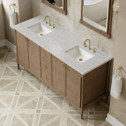 Renovate for Less Atlanta Kinnsden 72" Double Vanity, Weathered Oak w/ 3 CM Eternal Jasmine Pearl Silestone Top