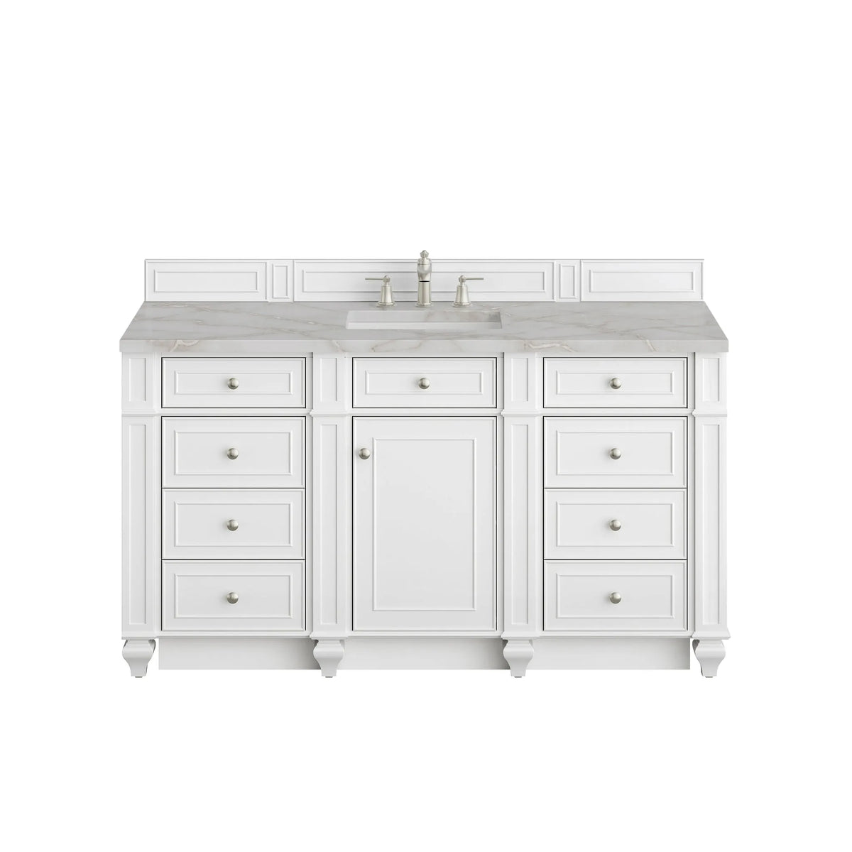 Bristol 60" Single Vanity, Bright White w/ 3 CM Victorian Silver Silestone Top