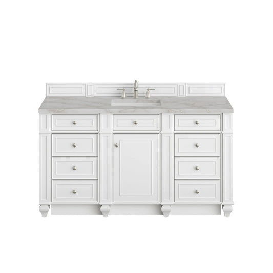 Bristol 60" Single Vanity, Bright White w/ 3 CM Victorian Silver Silestone Top