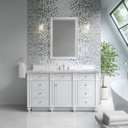 Renovate for Less Atlanta Bristol 60" Single Vanity, Bright White w/ 3 CM Carrara Marble Top