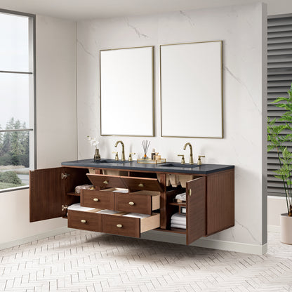 Renovate for Less Atlanta Amberly 72" Double Vanity, Mid-Century Walnut w/ 3 CM Charcoal Soapstone Top