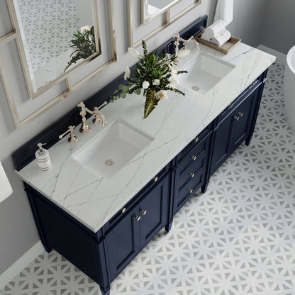 Renovate for Less Atlanta Brittany 72" Double Vanity, Victory Blue w/ 3 CM Ethereal Noctis Silestone Top