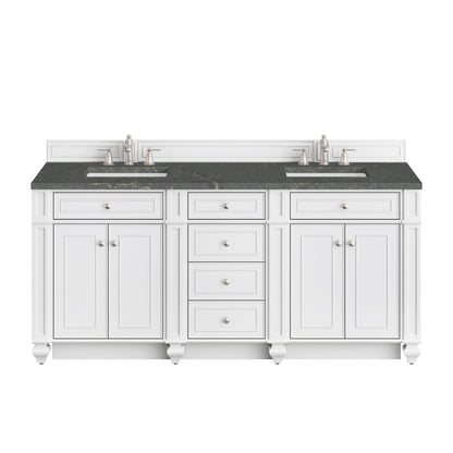 Renovate for Less Atlanta Bristol 72" Double Vanity, Bright White w/ 3 CM Parisien Bleu Silestone Top