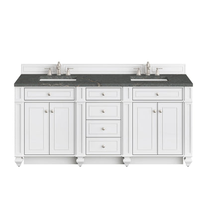 Bristol 72" Double Vanity, Bright White w/ 3 CM Parisien Bleu Silestone Top