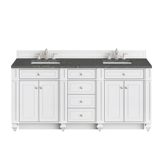 Bristol 72" Double Vanity, Bright White w/ 3 CM Parisien Bleu Silestone Top