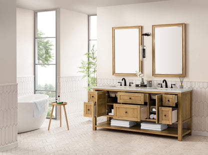 Renovate for Less Atlanta Breckenridge 72" Double Vanity, Light Natural Oak, w/ 3 CM Siberian Silestone Top
