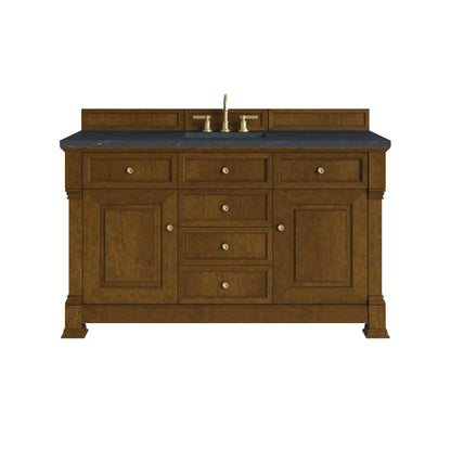 Renovate for Less Atlanta Brookfield 60" Single Vanity, Honey Oak w/3 CM Charcoal Soapstone Silestone Top