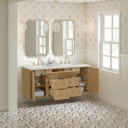 Renovate for Less Atlanta Laurent 60" Double Vanity, Light Natural Oak, w/ 3 CM Lime Delight Quartz Top