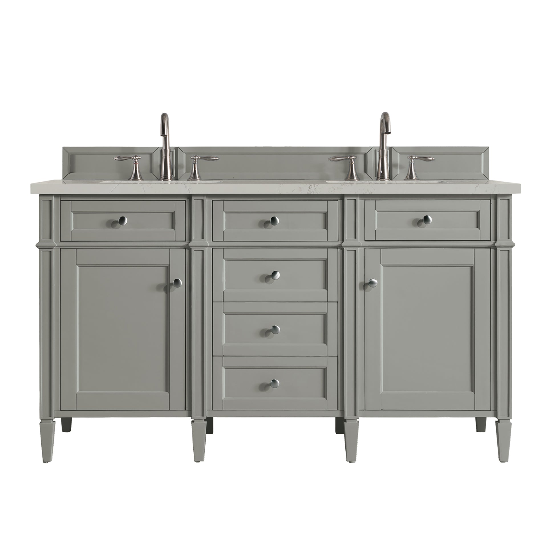 Renovate for Less Atlanta Brittany 60" Double Vanity, Urban Gray, w/ 3 CM Siberian Silestone Top w/FreePower Wireless Charger