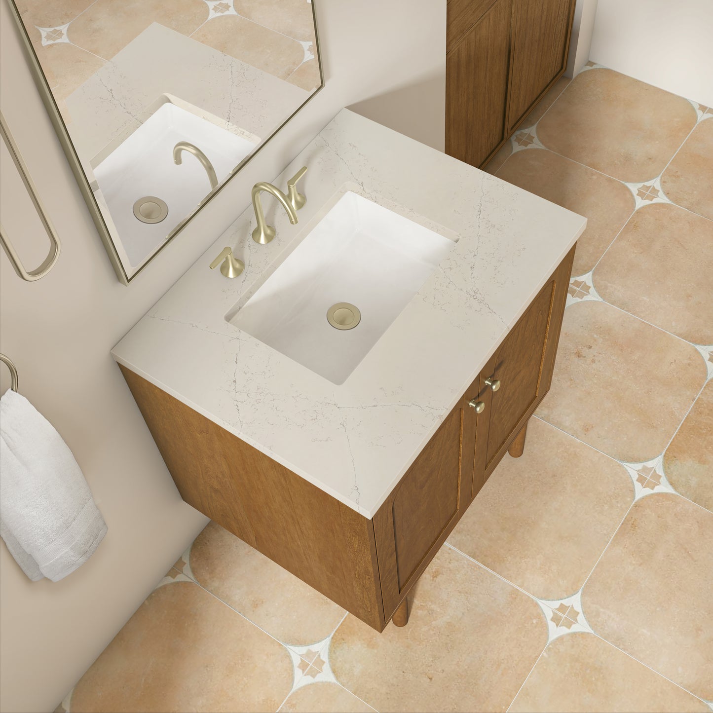 Renovate for Less Atlanta Laurent 30" Single Vanity, Honey Oak w/ 3 CM Siberian Silestone Top