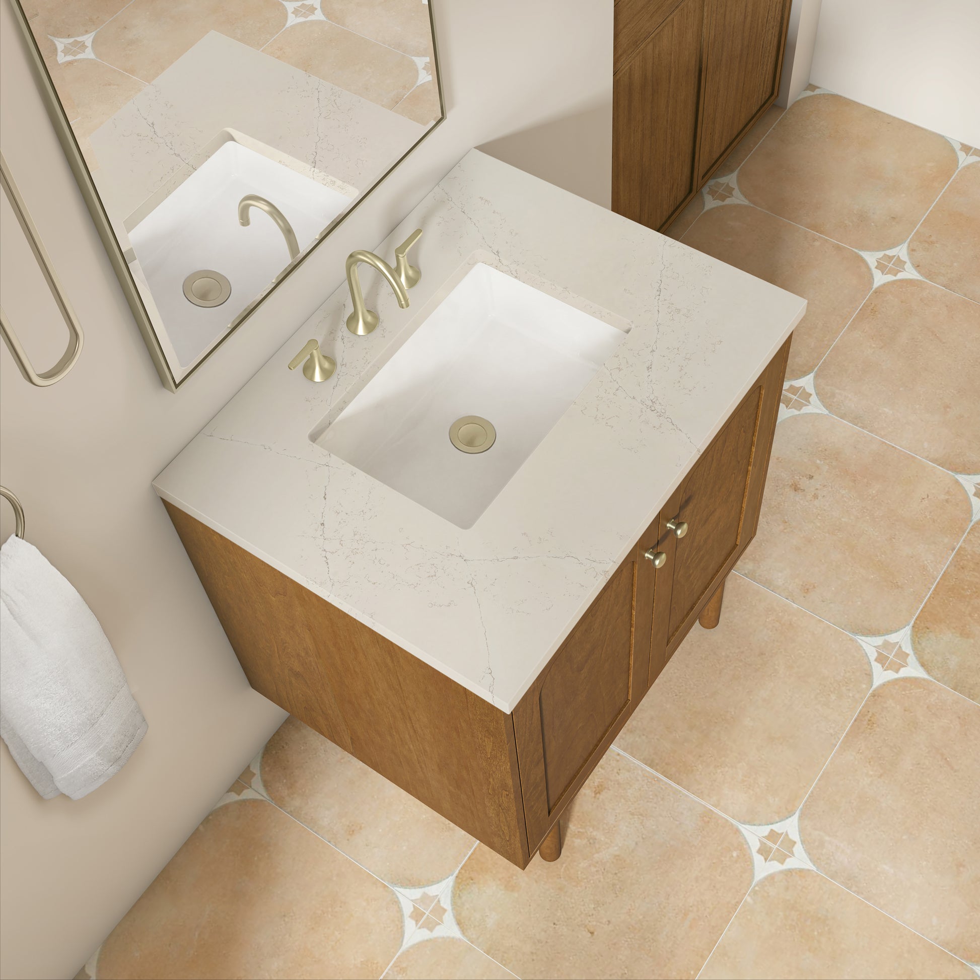 Renovate for Less Atlanta Laurent 30" Single Vanity, Honey Oak w/ 3 CM Siberian Silestone Top