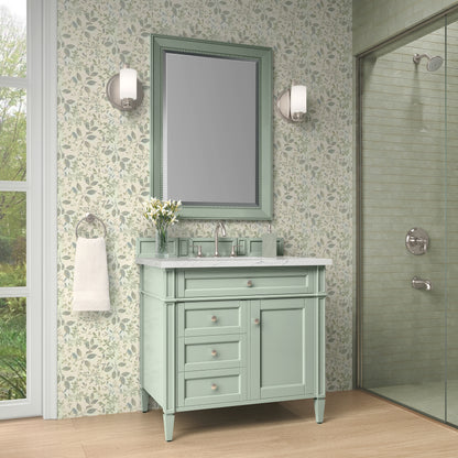 Renovate for Less Atlanta Brittany 36" Single Vanity, Sage Green w/ 3 CM Ethereal Noctis Silestone Top