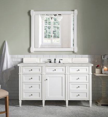 Renovate for Less Atlanta Brittany 60" Single Vanity, Bright White w/ 3 CM Victorian Silver Silestone Top w/FreePower Wireless Charger