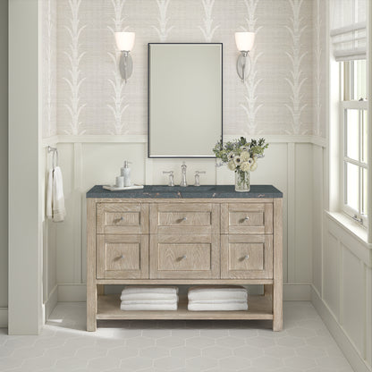Renovate for Less Atlanta Breckenridge 48" Single Vanity, Whitewashed Oak w/ 3 CM Parisien Bleu Silestone Top
