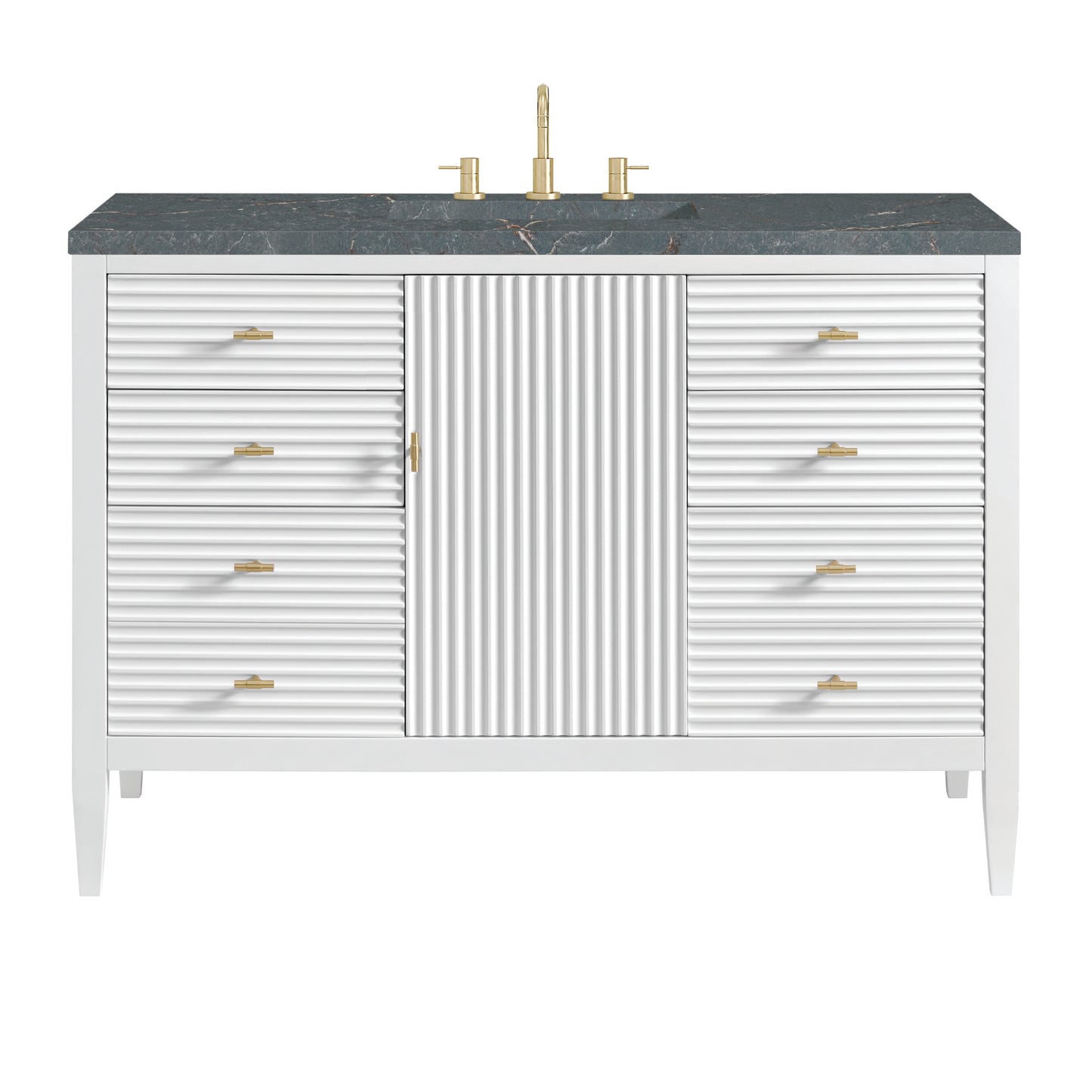 Renovate for Less Atlanta Myrrin 48" Single Vanity, Bright White w/ 3 CM Parisien Bleu Silestone Top w/FreePower Wireless Charger
