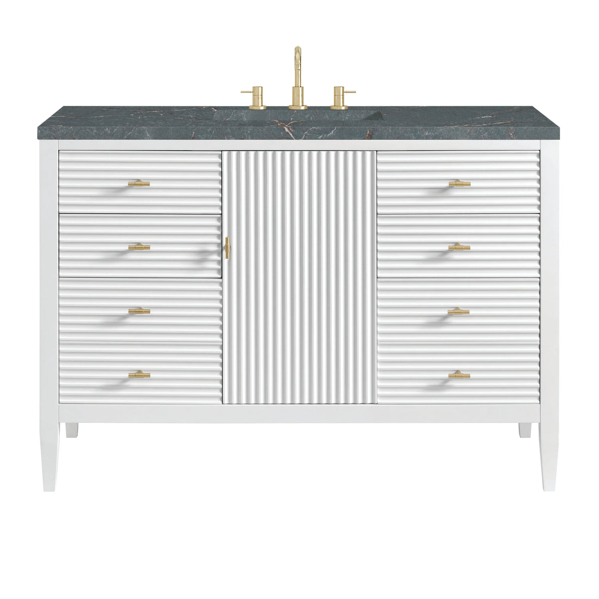 Myrrin 48" Single Vanity, Bright White w/ 3 CM Parisien Bleu Silestone Top w/FreePower Wireless Charger